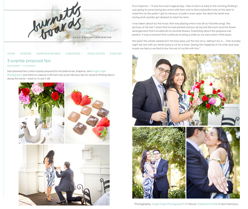 Surprise Marriage Proposal Featured on Burnetts Boards Wedding Blog