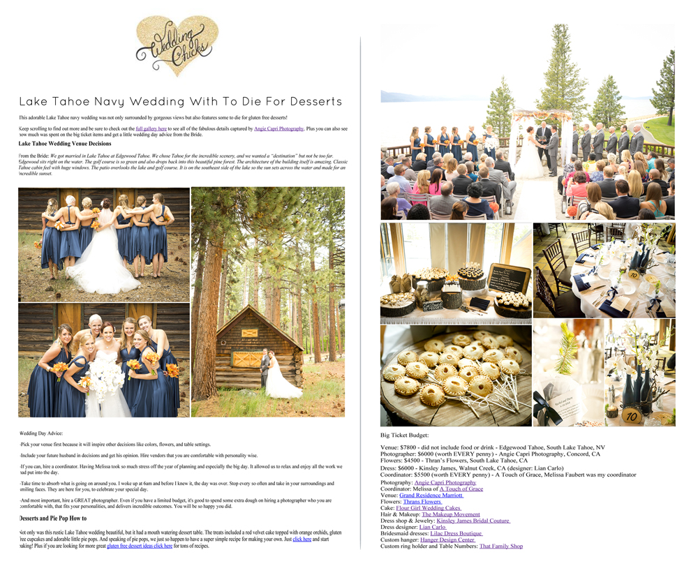 Lake Tahoe Wedding Feature on Wedding Chicks
